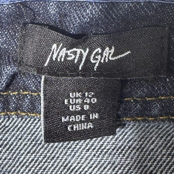 Nasty Gal Denim Wide Leg Patchwork Strapless Jumpsuit US 8 UK 12 Womens - Picture 5 of 7